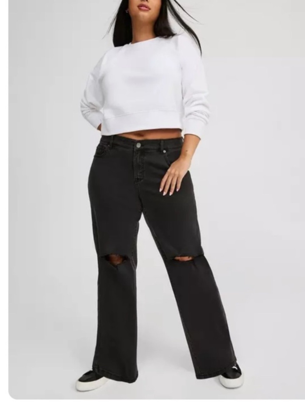 Torrid Black Distressed Perfect Wide Leg Vintage Stretch Jeans